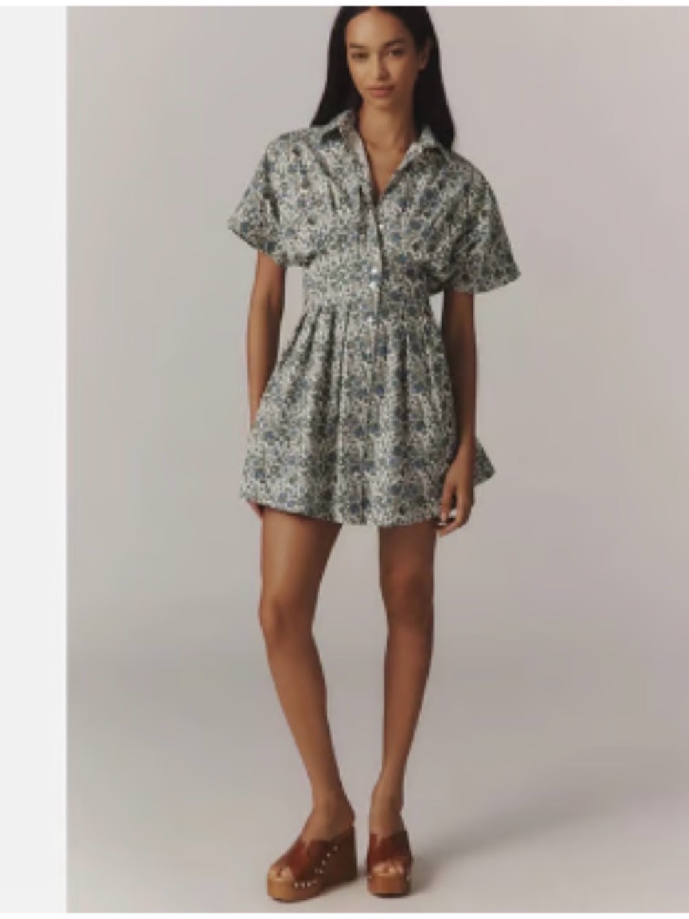 Exquise x Anthropologie mini shirt dress  Button-Front in floral